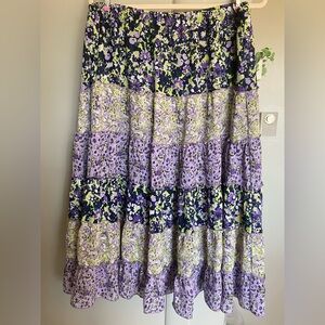 CJ Banks Floral Maxi Skirt - Purple and Green -LG